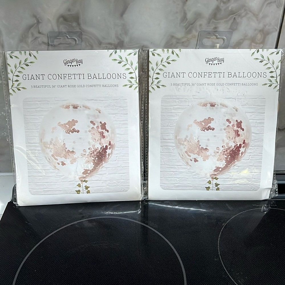 Ginger Ray Set of Two Huge 36” Rose Gold Confetti Filled Clear Party Balloons